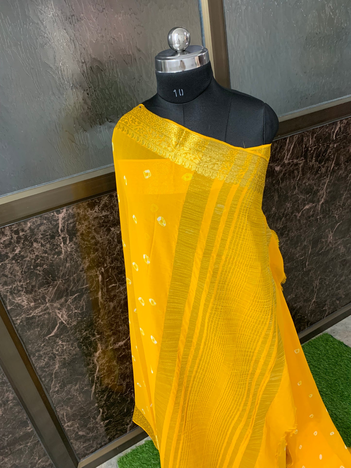 (Yellow)Chiffon bandhani saree
