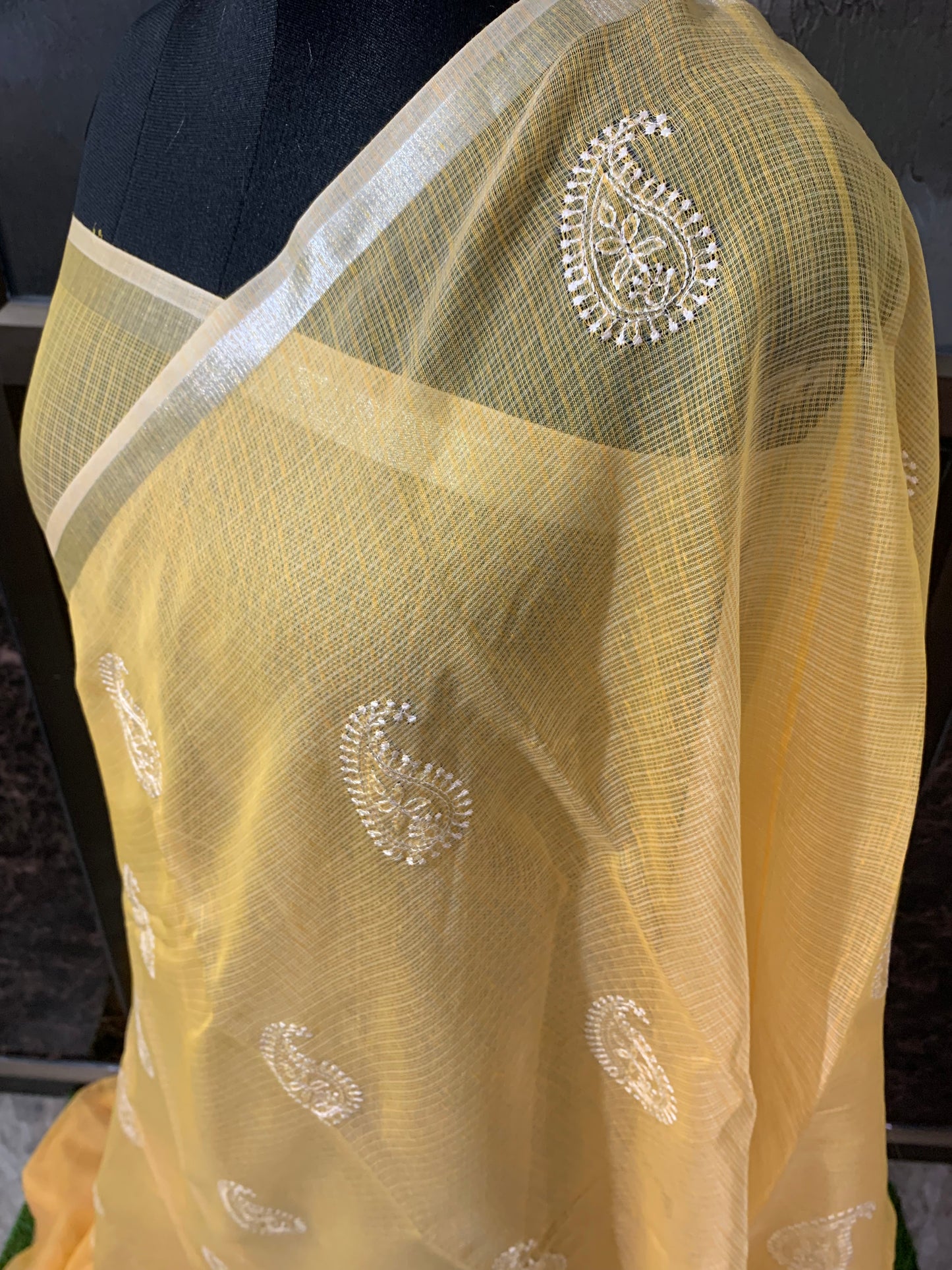 (Orange)Kota embroidery buti saree