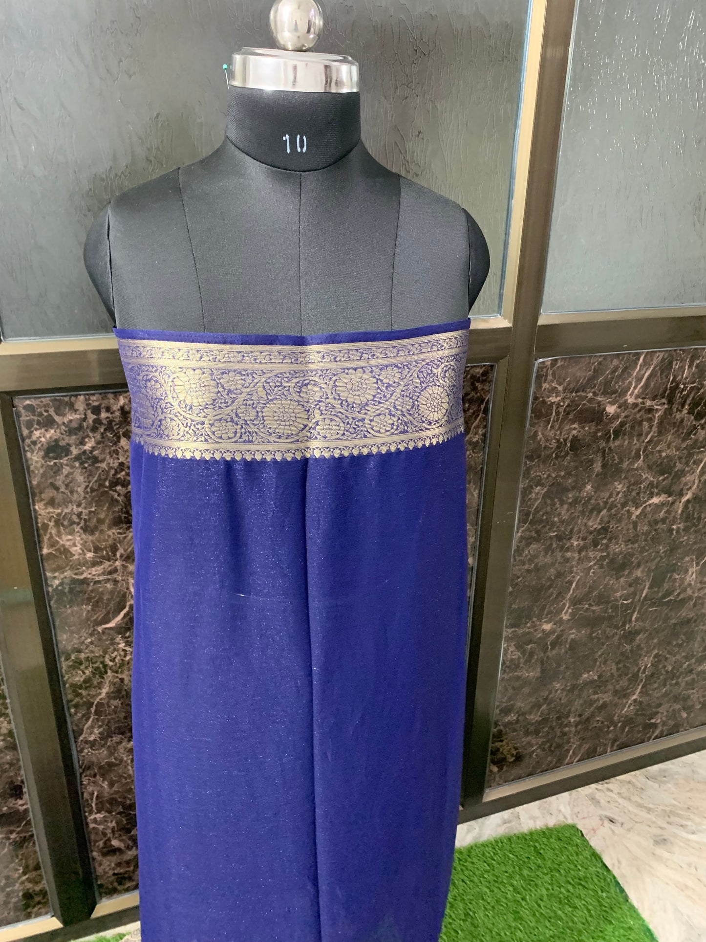(Navy)Chiffon bandhani saree