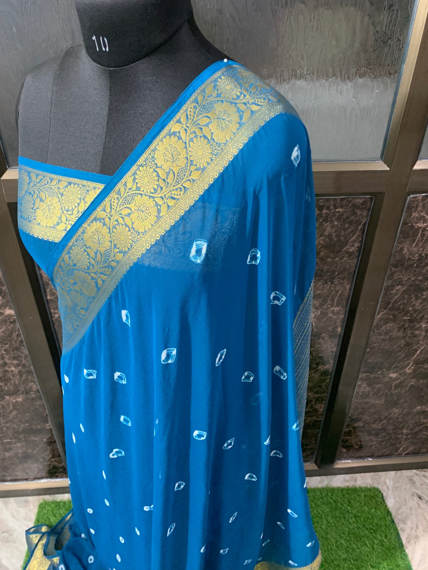(Dark Blue)Chiffon bandhani saree