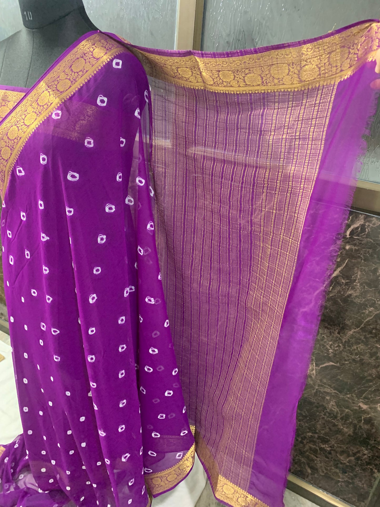 (Purple)chiffon bandhani saree
