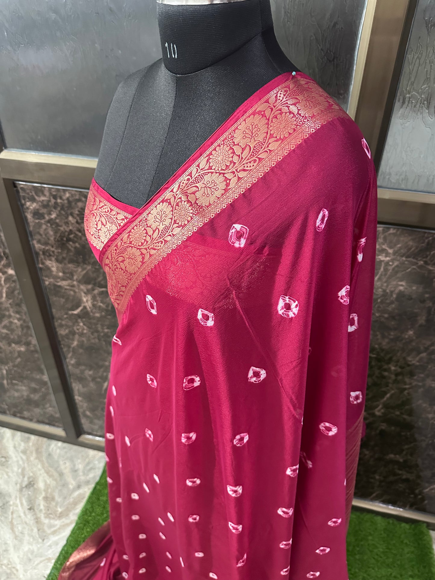 (Maroon) chiffon bandhani saree