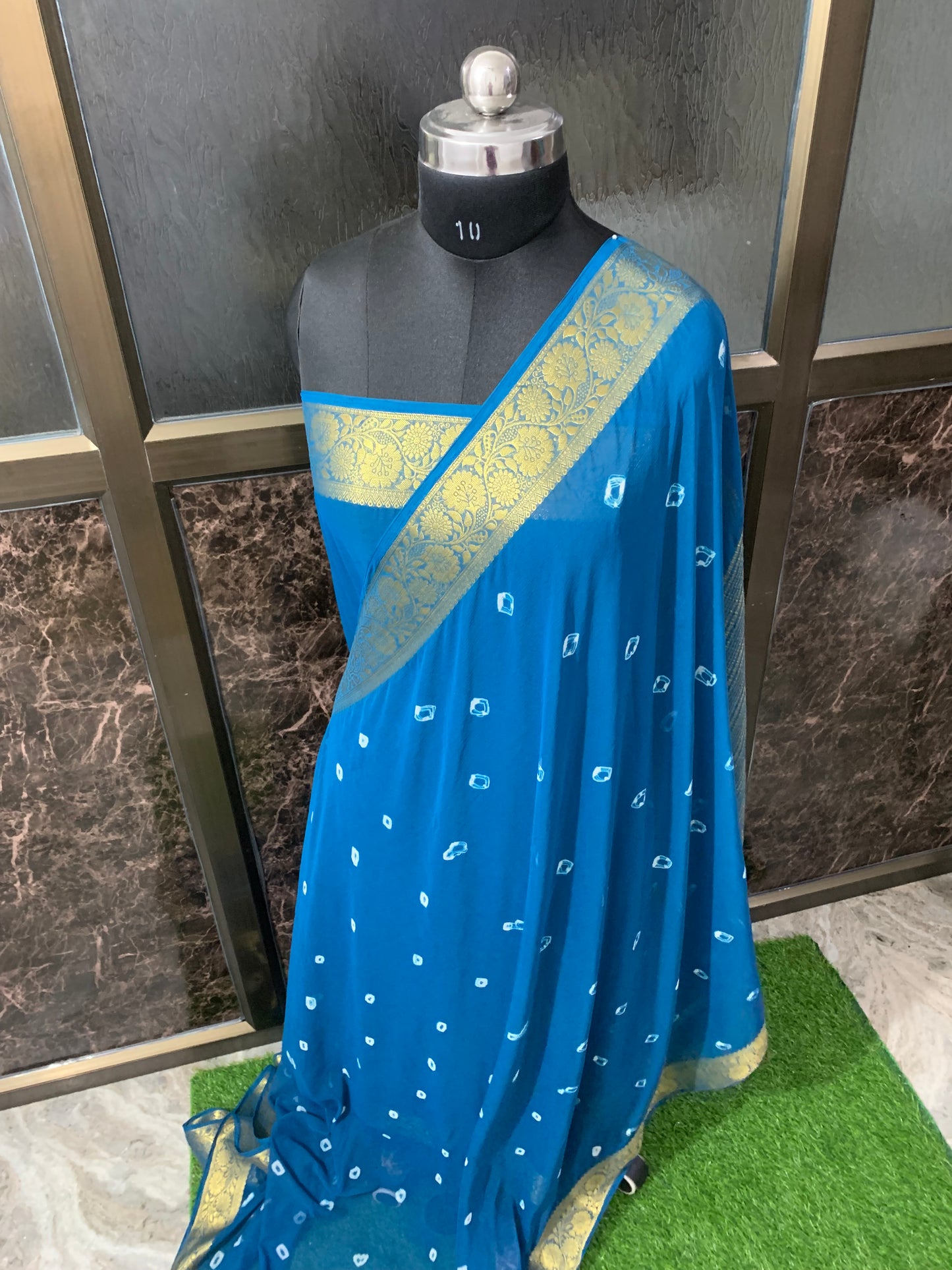 (Dark Blue)Chiffon bandhani saree