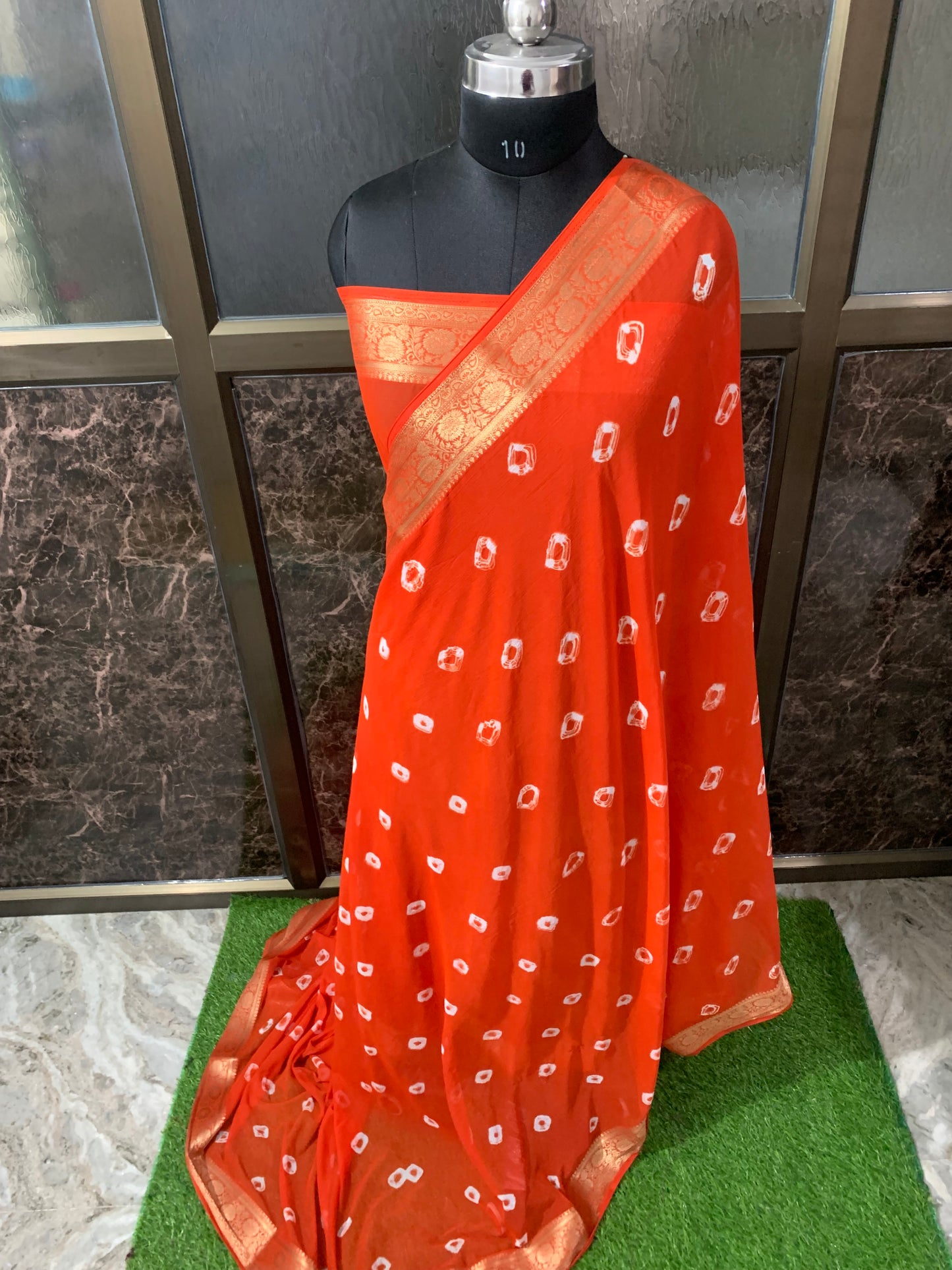 (Orange)Chiffon bandhani saree