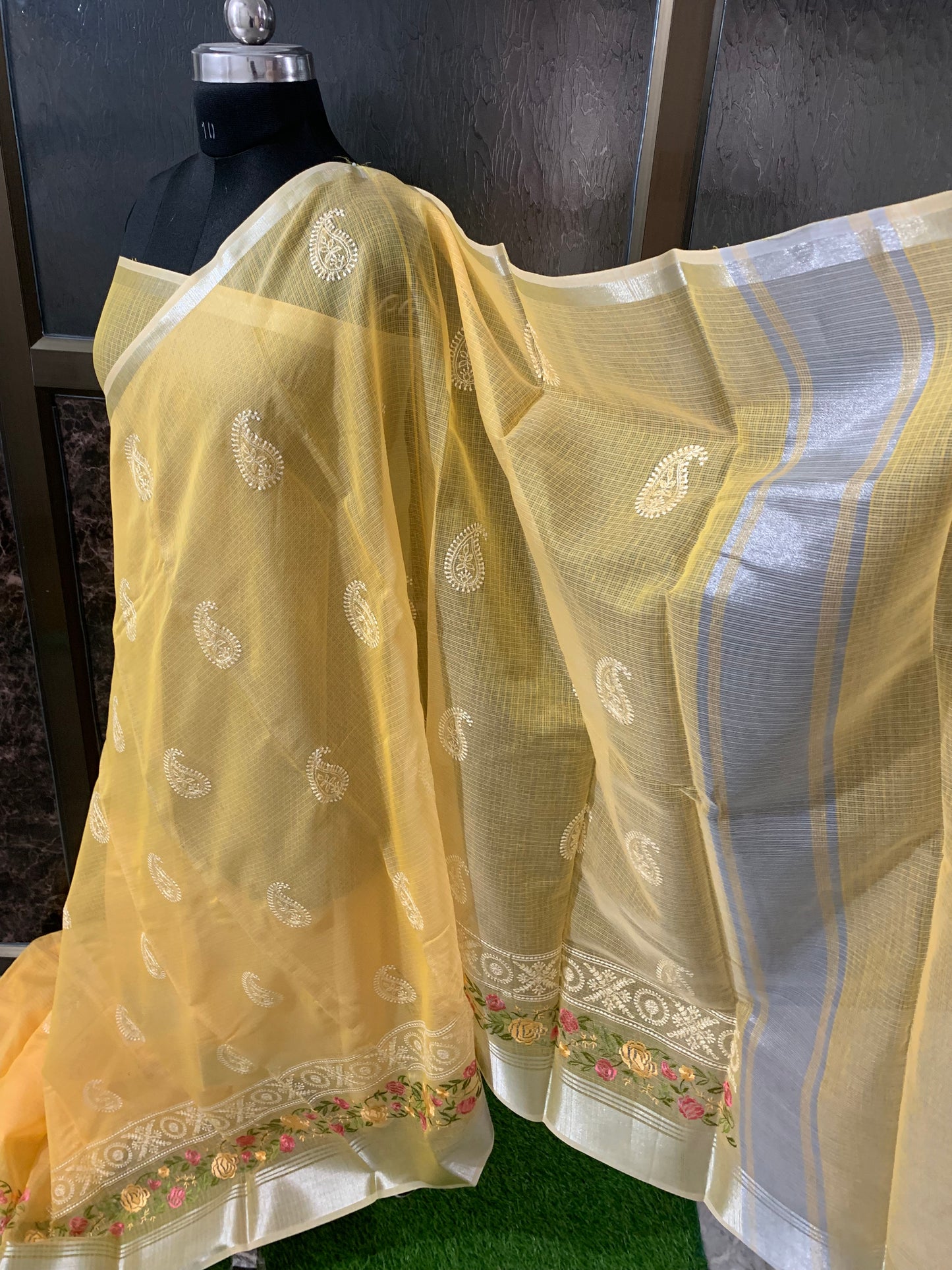 (Orange)Kota embroidery buti saree