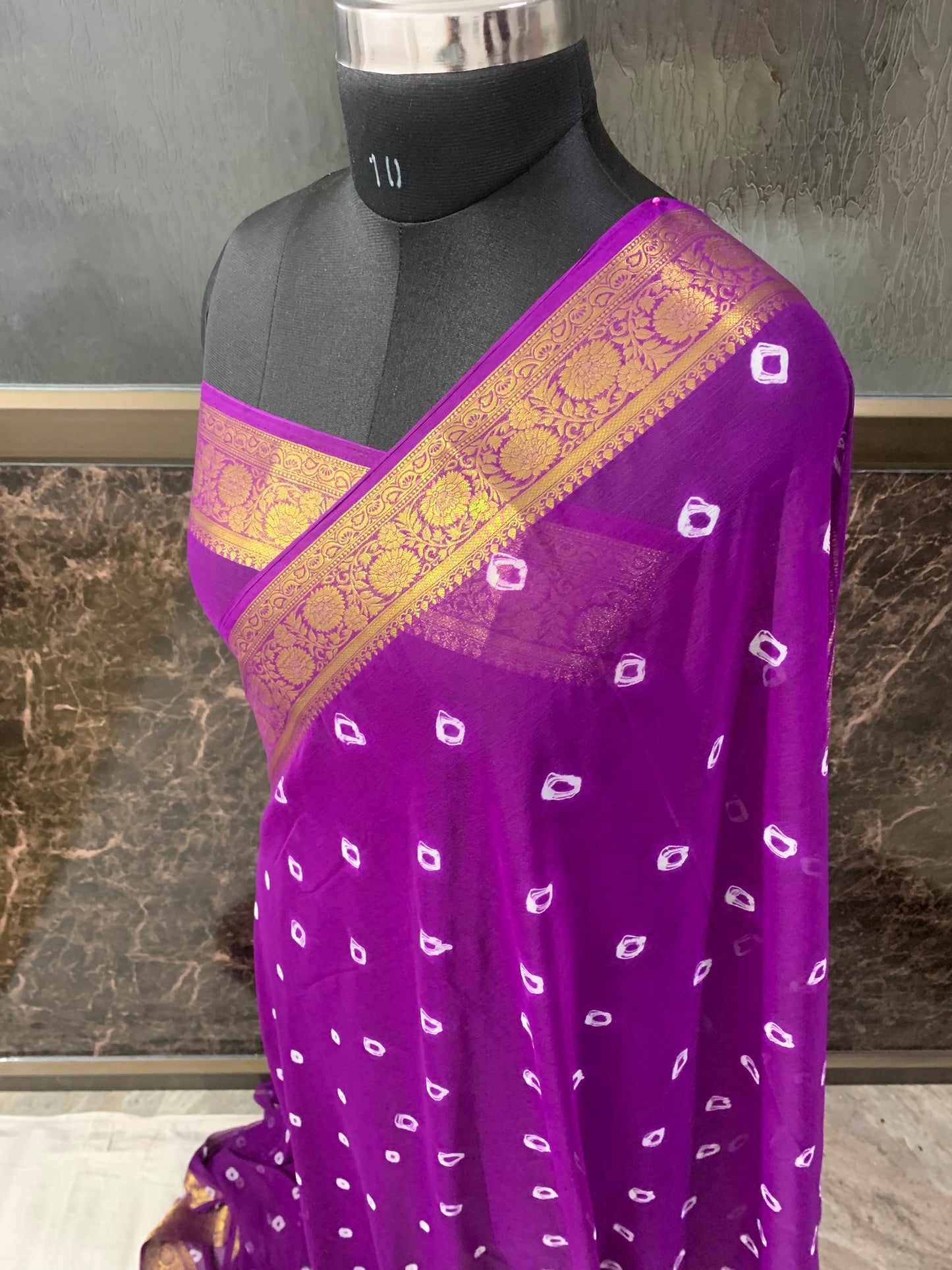 (Purple)chiffon bandhani saree