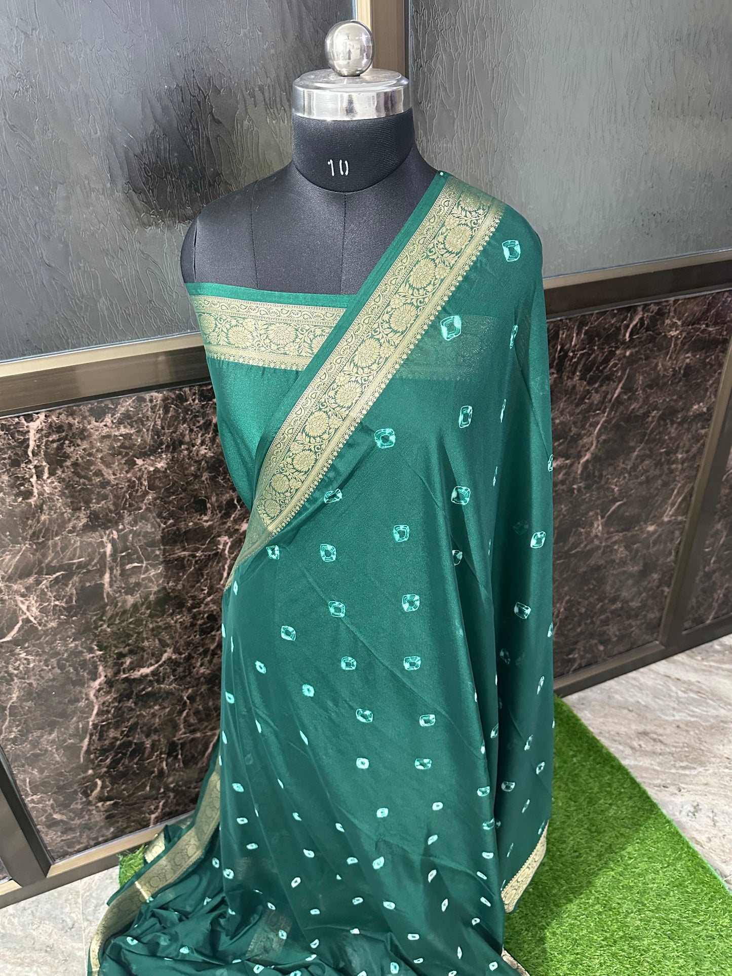 (Bottle Green)Chiffon bandhani saree