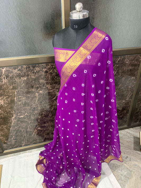 (Purple)chiffon bandhani saree