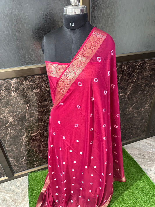 (Maroon) chiffon bandhani saree