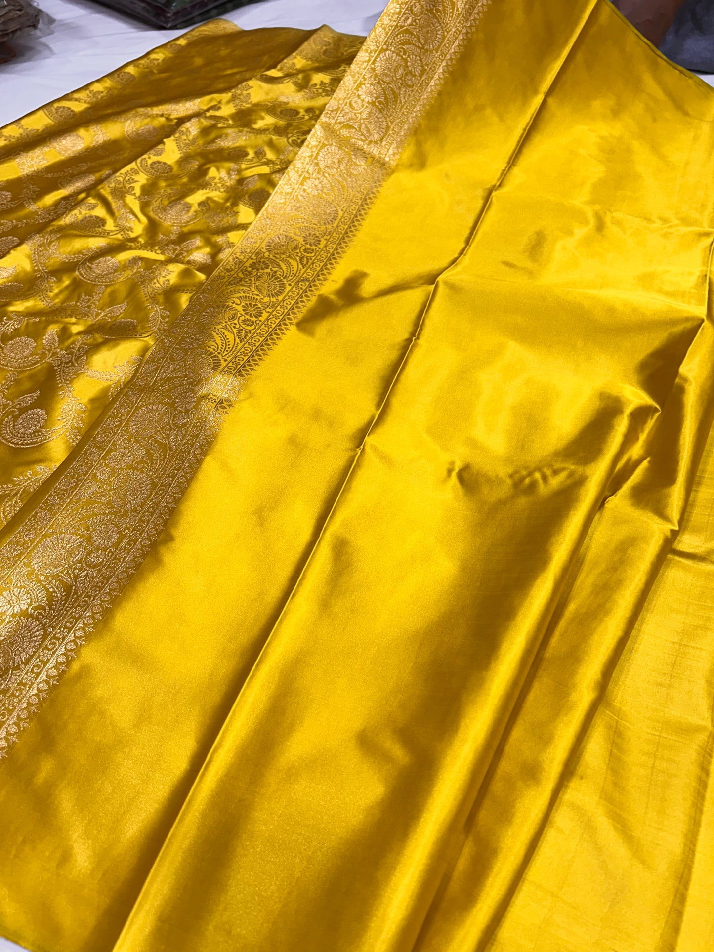 (Yellow)satin mashru silk saree