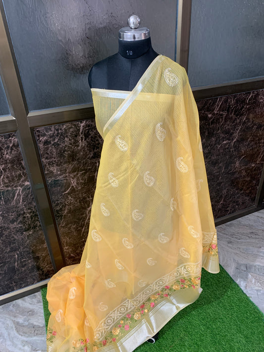 (Orange)Kota embroidery buti saree