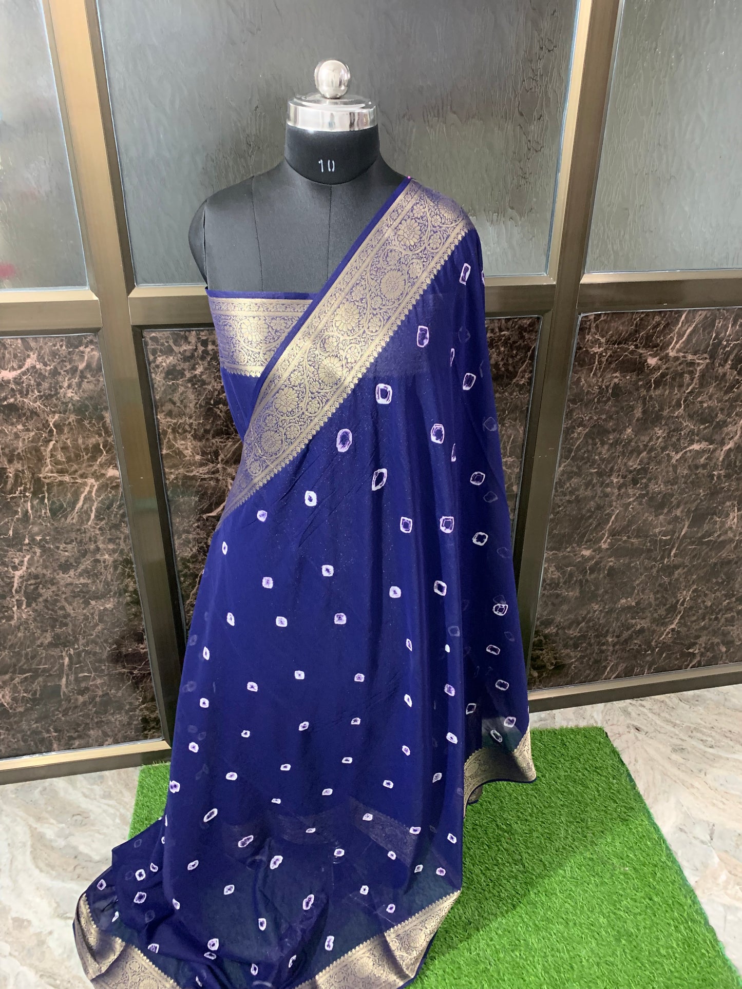 (Navy)Chiffon bandhani saree