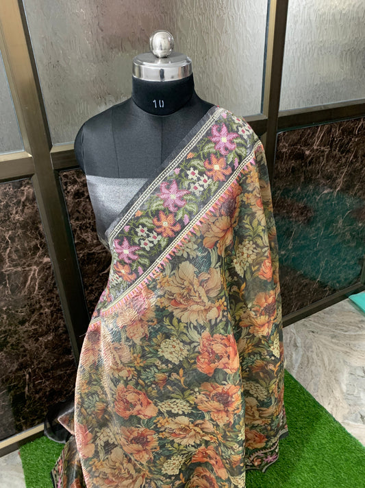 Tissue crush saree with digital print