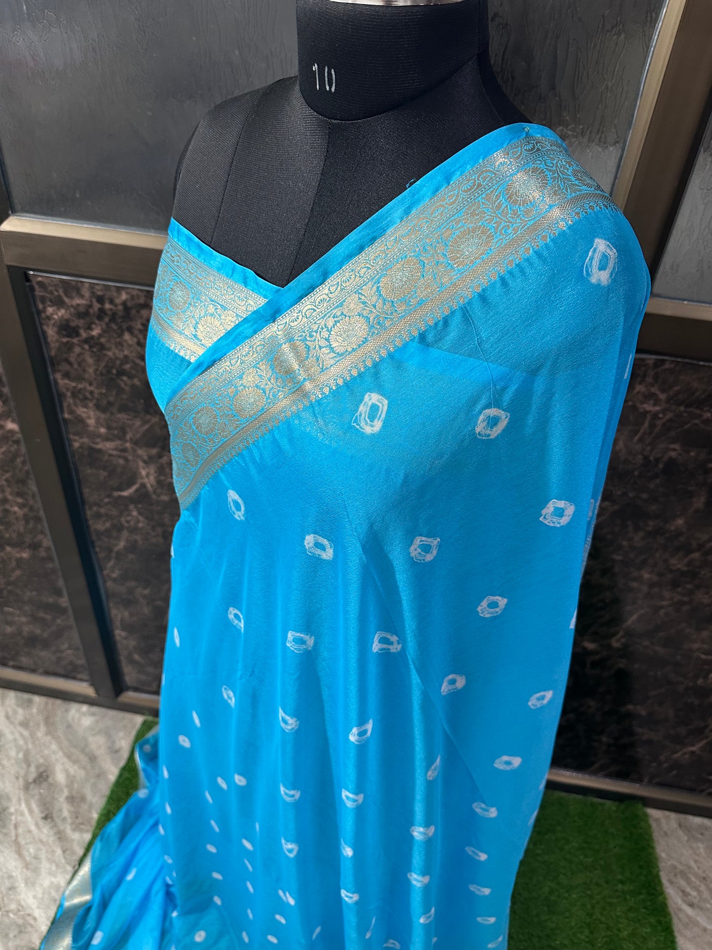 (Firozi)Chiffon bandhani saree