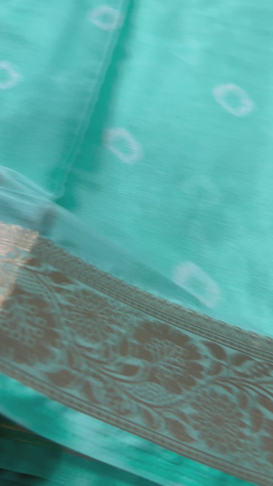 (Light sea-green)chiffon bandhani saree